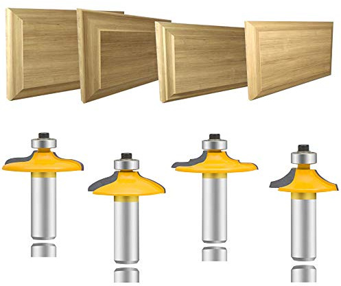 LEATBUY Door&Drawer Front Edging Router Bit Set 1/2-Inch Shank 4 PCS, Woodworking Milling Cutter Tools, Carbide Cutter CNC Router(1/2-shadow)