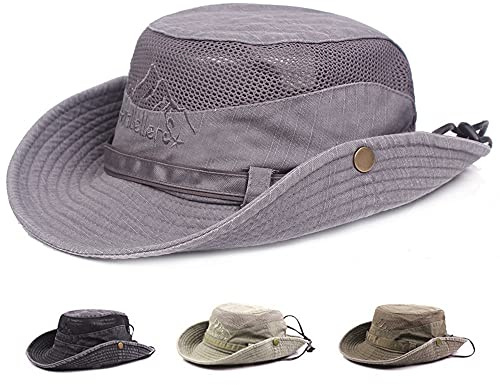 Lanly Fischerhut Sonnenhut Unisex Herren Damen Safari Hut Baumwolle Faltbar Einstellbar Wanderhut Gartenhut Outdoor Reise (Grau)