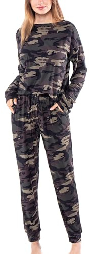 Coolwife Women's Pajama Set Soft Sleepwear Nightwear Long Sleeve Tops and Pants Loungewear Pyjamas Set (C Camo Army Green, Medium)
