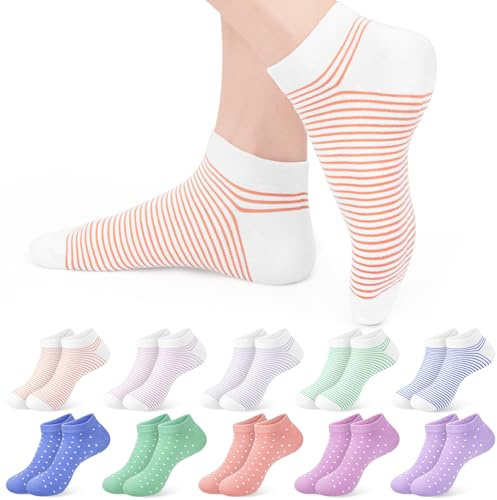 Chalier Cozy 10 Pairs Sports Trainer Sneakers Ankle Socks for Women Short Cotton Socks Novelty Crew Socks ladies Socks Gift for girls(one size/Purple