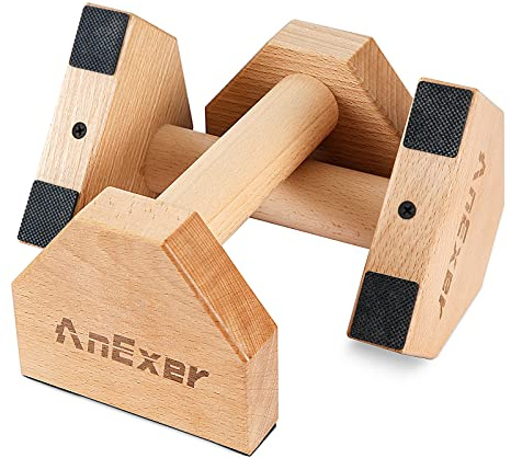 Push Up Stands, Handstand Parallettes Bars, Solid Wood Push Up Bars with Non-Slip Mat Push up Handles for Floor Exercise Home Workout Equipment for Men & Women Strength Training (Beech Wood-20cm)