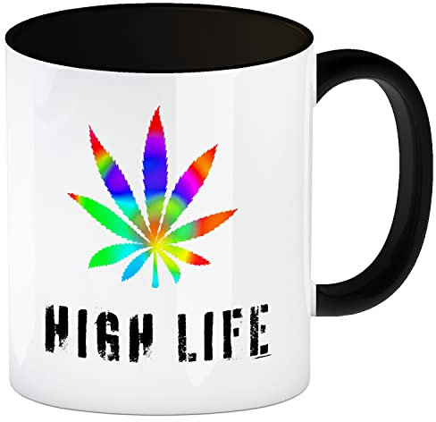 speecheese High Life Kaffeebecher Schwarz mit Marihuanablatt in bunt