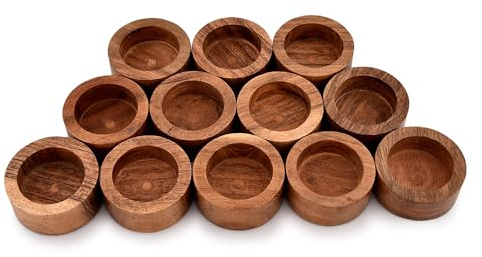 NIRMAN Acacia Wood Tealight Candle Holder for Wedding, Party, Birthday, Holiday, Home Decoration (2.25 x 2.25 x 1), (Set of 12)