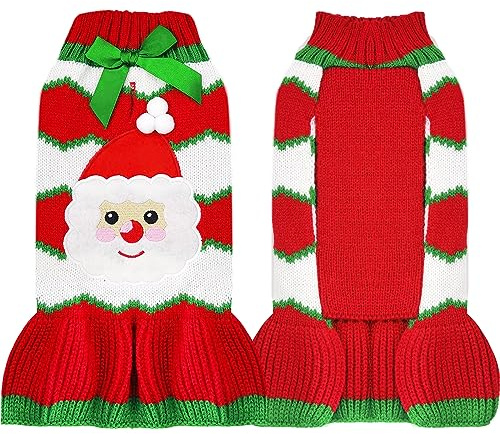 ABRRLO Weihnachten Hunde Pullover Weihnachtsmann Klein Mittel Groß Haustier Kleid Rot Pullover mit Leine Loch Katze Pullover Haustier Pullover Kleidung(Rock,L)