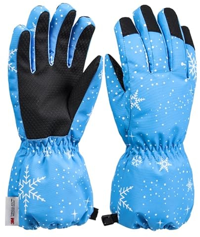 QKURT Kinder Ski Handschuhe, Warme & Wasserdichte Winter Fäustlinge für Jungen & Mädchen, Flexibel, Perfekt für Skifahren, Snowboarden & Schlittschuhlaufen, Blau, 1 Paar