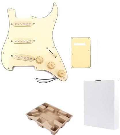 Ogdni Vorverdrahtetes Schlagbrett mit Alnico V Single Coil SSS Pickup Set High Output Pickup 3-lagig Pick Guard für Stratocaster Pick-ups Ersatzteile (Beige-SSH)