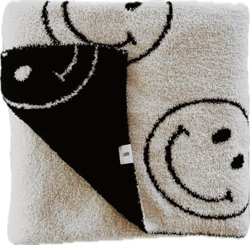 forever french Baby Plush Blanket | for Infant Toddler and Newborn | Receiving Blanket | 100% Microfiber Feather Yarn | Soft Warm Cozy for Crib Stroller & Travel | 45x45 (Just Smile Black & Ivory)