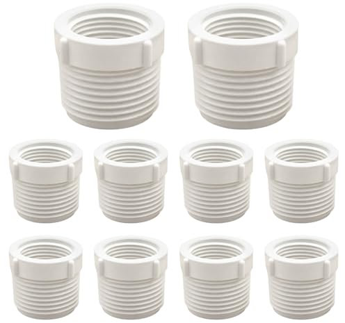 ZUDKSUY 10Pcs 3/4-Inch External Thread to 1/2-Inch Internal Thread PVC Reducer Bushing for PVC Pipe Fittings, Adapter for Swimming Pools Outdoor Applications Cold Water Supply Lines (0.75in - 0.5in)
