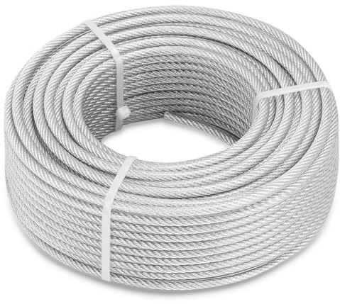 hannger 60 m Stahlseil Ummantelt 5 mm mit 7 × 7 Litzenkern - 730 kg WLL | Vielseitig PVC-Drahtseil mit Ösen für Sonnensegel, Wäscheleine, Kletterpflanzen, Gardinenaufhängung, Lichterkette Aufhängen