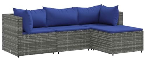 vidaXL Loungegrupp med dynor 4 delar konstrotting grå, soffgrupp för trädgård, loungegrupp, loungegrupp för trädgård, soffgrupper för trädgård