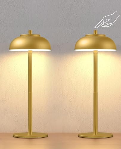 Moragin 2 Pack Gold Led Cordless Table Lamps Rechargeable,Cordless Touch Lamp Battery Operated-Waterproof-for Outdoor Patio/Restaurants/Home/Dinner