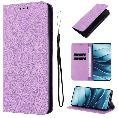 LSPCASA Protettiva Case Per Xiaomi Redmi Note 14 5G Pollici Pelle Artificiale Cover Redmi Note 14 5G Con Slot Per Schede Cover Funzione Supporto Custodia, Viola