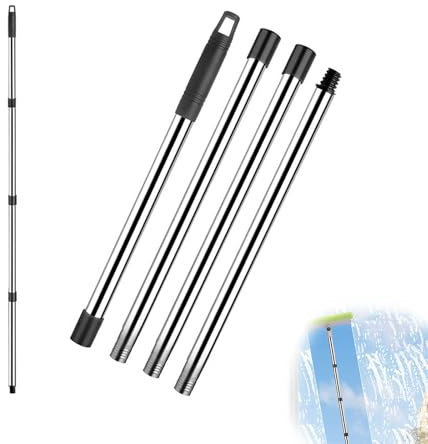 CHSEROK Bastone Telescopico, Manico Telescopico, Acciaio Inossidabile Palo Telescopico, Impugnatura in PP, per Uso Domestico, Autolavaggio, Hotel