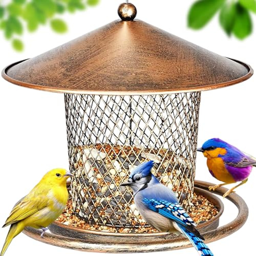 WLLKOO Vogelfutterspender zum Aufhängen im Freien – Premium-Metall-Vogelfutterstation, Wildvogel-Futterspender für Garten, Hof, Außenbereich, Hinterhof, Dekoration, 900 g, große Kapazität, bronziert