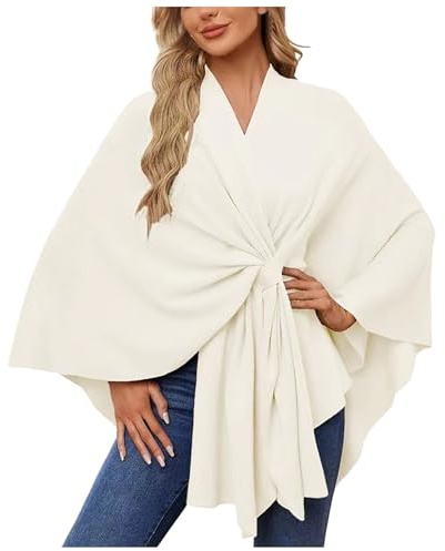 Generisch Eleganter Schal für Damen, weicher Poncho-Pullover mit offener Vorderseite für Frühling, Winter Damen Schal Dunkelrot (White, One Size)