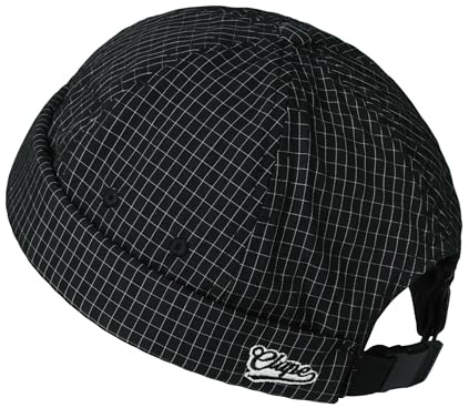 CLAPE Casquette sans Visière Homme Femme Léger Pliable Réglable Bonnet Docker Chapeau Marin à Carreaux Vintage Outdoor Noir Black FMA2502