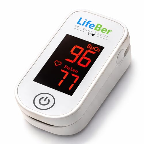 LifeBer Oxímetro de Pulso Digital, Monitor de Saturación de Oxígeno en Sangre, Pantalla LCD, Color Blanco