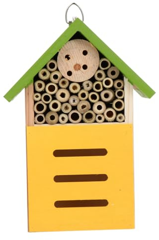 ifundom Holzhaus Für Insekten Mit Bemalter Bienenstock-Optik Gartenhütte Als Nest Für Bienen Und Andere Insekten Aus Holz Gefertigt Mit Sicheren Dach Und Glatter Oberfläche Für Schutz