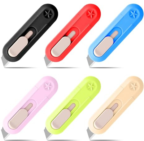 LIQWEI Lot de 6 petits couteaux utilitaires, mini coupe-boîte, cutter pour déballer et ouvrir des lettres, mini cutter portable, couteau universel rétractable pour enveloppes, emballage boîte de