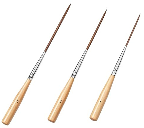 3 stycken extra långa linjeringsborstar set (storlek 1, 3, 5) – fint oxhår detaljborste för målning efter siffror, akryl, akvarell och olja, perfekt för hörn, kanter och modellbygge