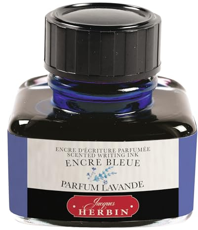 J.Herbin 13710T - Tintenflakon, parfümiert, ''Les subtiles'', ideal für Schreibfeder und Roller, 30 ml, 1 Stück, Blau mit lavendem Duft