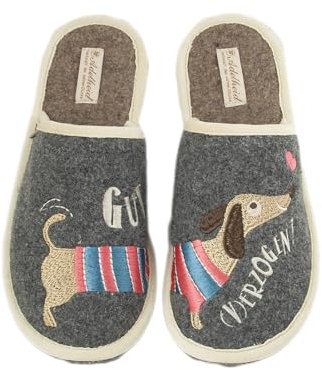 Adelheid Gut (v) erzogen Filzpantoffel für Damen - Dackelmotiv - mit Geschenkverpackung - made in Portugal
