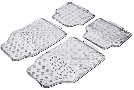 CARLINEA 4 Tapis Auto PVC aluminisé chrome 2 avant 2 arrière universels