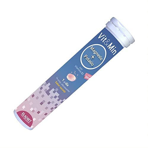 Eladiet Complemento Alimenticio con Vitamina B2 - Vit&Min Magnesio + Potasio - 14 Comprimidos Efervescentes - Sabor Naranja - Ayuda a Reducir el Cansancio y la Fatiga - Propiedades Antioxidantes