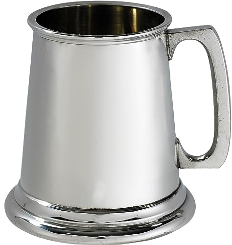 I LUV LTD Étain Chope Quart de Pinte Plaine Tasse de Baptême pour Bébé Mug pour le Corps Poignée carrée Livré Dans une Boîte de Présentation en Satin