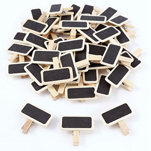 REFURBISHHOUSE 50 Mini Tableau Noir Bois Message Rectangle Ardoise A Pince Clip Carte Panneau memos Etiquette Prix Marque Place Numero Table