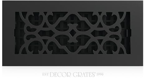 Decor Grates Cast Iron Victorian Decorative Air Vent Cover 4x10 Floor Register – Adjustable Control Lever – AC Floor Vent Covers for Home Floor Vents – Fits 4 x 10 Inch Opening – Black (AC410-BLK)