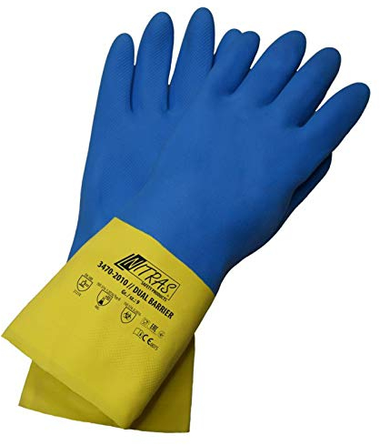 Nitras 144 Paar 3470 Dual Barrier Chemikalien Schutzhandschuhe, in der Farbe blau-gelb, 300 mm lang, Handschuh bietet schönen Grip, Größe:9