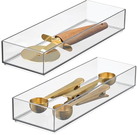 iDesign Clarity Drawer, Kitchen and Bathroom Organization Silverware, Spatulas, Gadgets, Large-Set of 2