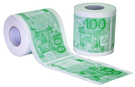 Monsterzeug 2er Set Geld Toilettenpapier - 100 Euro Schein, Bedrucktes Klopapier mit Geldscheinen, 3-lagig