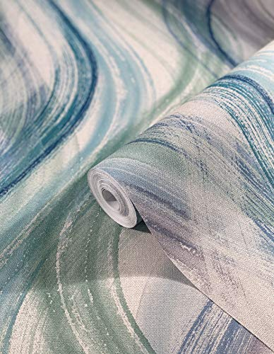 marburg Tapete Blau Weiß Grün Linien Grafisch Muster Vliestapete Wellen Modern für Wohnzimmer Schlafzimmer oder Küche Made in Germany Premium Qualität 32444