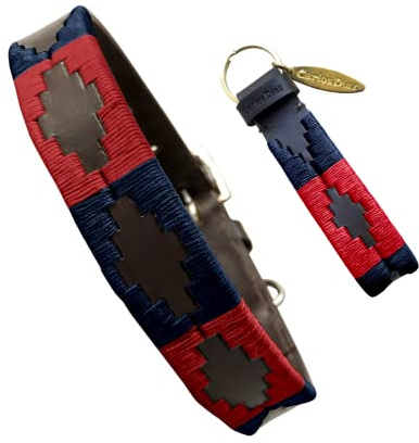 Carlos Diaz Echtes Leder gewachstes Premium-Polo-Hundehalsband mit Stickerei M