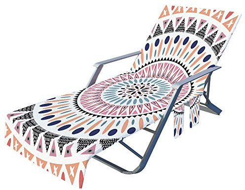 FANSU Schonbezug für Gartenliege Frottee Liegenauflage, Böhmen Drucken Garten Sonnenliege Handtuch mit 2 Taschen Stuhl Strandtuch für Schwimmbäder, Strände, Gartenhotels (Geometrie,75x210cm)
