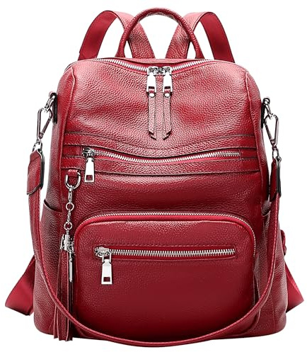 ALTOSY Rucksack Damen Leder Elegant Schultertasche Frauen mit Quaste | Passt für 11-Zoll-ipad, Viele Fächer, Große Kapazität, Lässiger Umhängetasche für Alltag, Reisen, Pendeln, S106 Weinrot