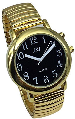 VISIONU Deutsch Sprechende Armbanduhr mit Weckerunktion, Ansage von Uhrzeit und Datum,Schwarz - Ziffernblatt (Stretch Armband TUG-602G)