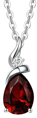 FANCIME Solide 14 Karat 585 Weiß Gold Tropfen Anhänger mit 925 Sterling Silber Kette Halskette mit Natürlich Granat und echt Diamant Schmuck für Damen mit Geschenk Box - Kettenlänge: 40 + 5 cm