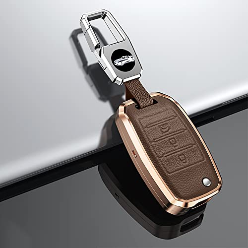 ontto Klapp Autoschlüssel Hülle Passt für Kia Optima Sportage Sorento Soul Rio Forte Cerato Carens K3 K5 Carens Fernbedienung Cover Schlüsselanhänger Metall Leder Schutzhülle Schlüsselcover-Braun