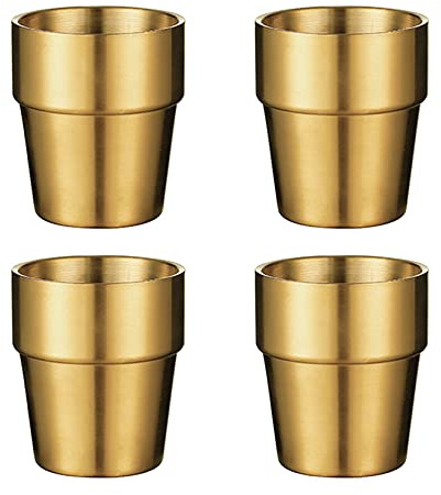 UPTALY 4 Edelstahlbecher (Gold, 300 ml/pers), unzerbrechliche Camping-Tassen, kleine Espressotasse, doppelwandige Latte-Tassen, Schnapsbecher, Becher, dicke Kaffeetassen