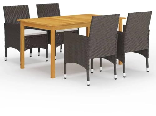 vidaXL Garten Essgruppe 5-TLG., Gartengarnitur mit Kissen, Sitzgruppe für Garten Terrasse, Gartentisch Stühle Gartenmöbel, Modern, Braun