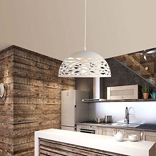 damastoreitalia Lampadario da soffitto a sospensione con attacco E27 (lampadina non inclusa) moderno con paralume traforato (Bianco) (A37)
