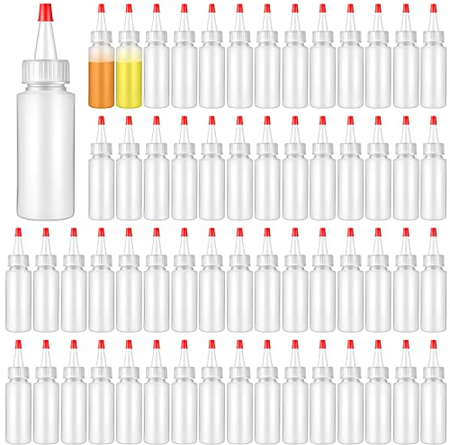 80 Stück 57 ml Kunststoff-Quetschflaschen mit roten Spitzen, nachfüllbar, rund, Mini-Quetschflasche für Kleber, Farben, Kunsthandwerk, Sauce, Ketchup, Öl, Lebensmittel, Dekorieren von Grillsirup