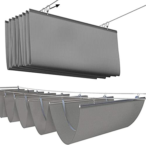 Geovne Toldo Ondulado Gris de Sombra Extensible en Forma de U, Cubierta Anti-UV 90% Permeable con Kit de Montaje para Techos de Patio (1.3x4m/4.2x13ft)