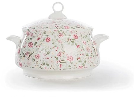 HXSCOO 9 Pouces, soupière en Porcelaine Tendre, Bol de Service en céramique avec Couvercle, récipient de Buffet, récipients de Stockage des Aliments avec couvercles boîte à bento