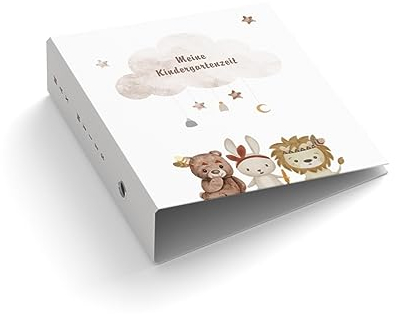 Ringordner personalisieren | Ordner für Kinder | Kleine Indianer | Mit Griffloch | für DIN A4 | 7,4 cm breit | Kindergartenzeit | Löwe Hase Teddy