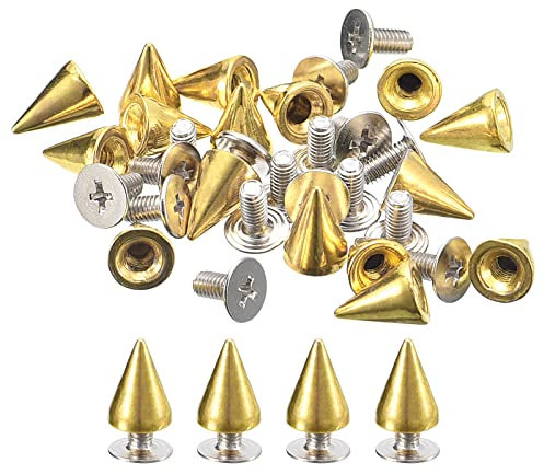 QUARKZMAN 50 Sets Punk Nieten Ziernieten Kegel Spitzen Nieten 7x10mm Metall Killernieten Schraubnieten Rostfrei Nieten für Kleidung Gürtel Taschen Schuhe Heimwerken Lederarbeiten Gold Ton