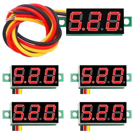YIXISI 5 Stück 0.28 Zoll Mini Digital Voltmeter, Messbereich DC 0-100V Drei-Draht Spannungsprüfer, Verpolungsschutz und Genaue Druckmessung (Rot)